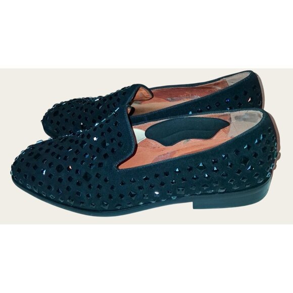 Elanroman Mens Black Rhinestone Studded Velvet Loafers  40/7 - Picture 5 of 8